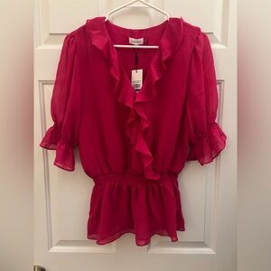 Calvin Klein Vibrant Red Ruffle Blouse